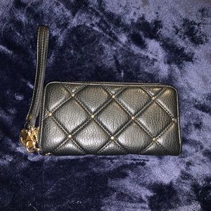 Faux leather studded wristlet wallet